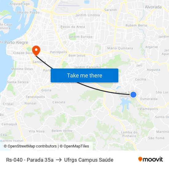 Rs-040 - Parada 35a to Ufrgs Campus Saúde map