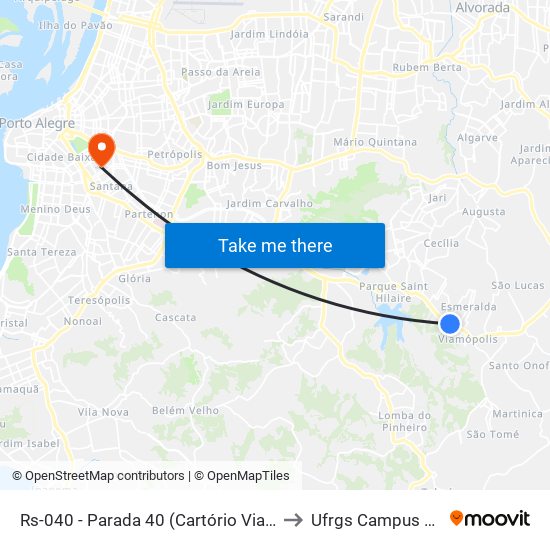 Rs-040 - Parada 40 (Cartório Viamópolis) to Ufrgs Campus Saúde map