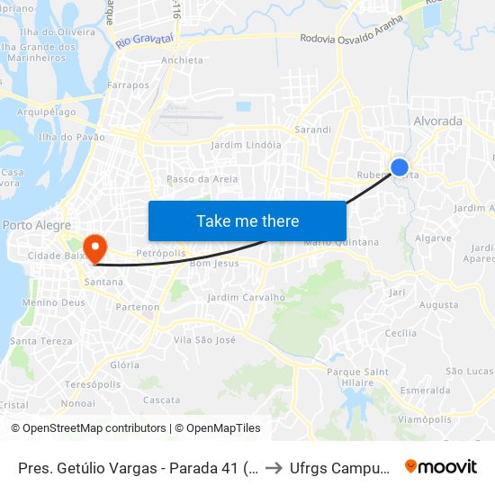 Pres. Getúlio Vargas - Parada 41 (Big Alvorada) to Ufrgs Campus Saúde map