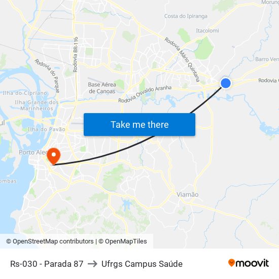 Rs-030 - Parada 87 to Ufrgs Campus Saúde map