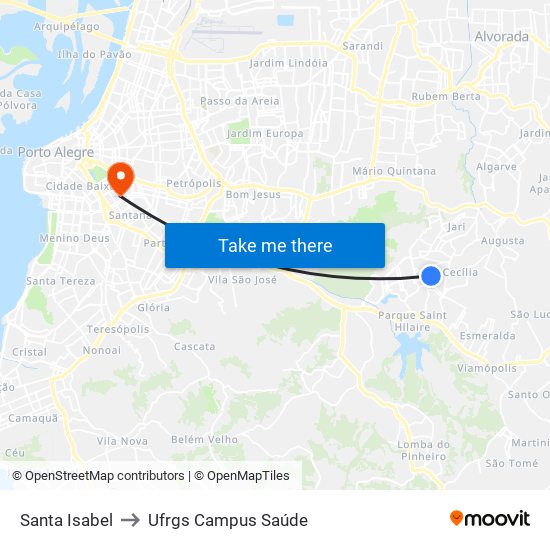 Santa Isabel to Ufrgs Campus Saúde map