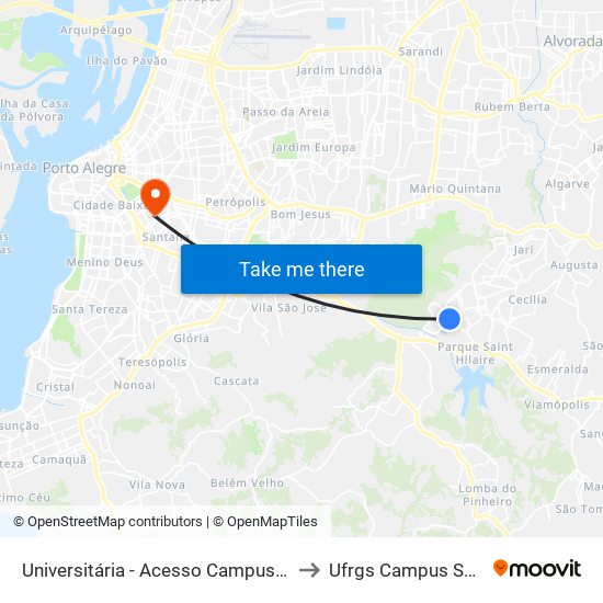 Universitária - Acesso Campus Ufrgs to Ufrgs Campus Saúde map