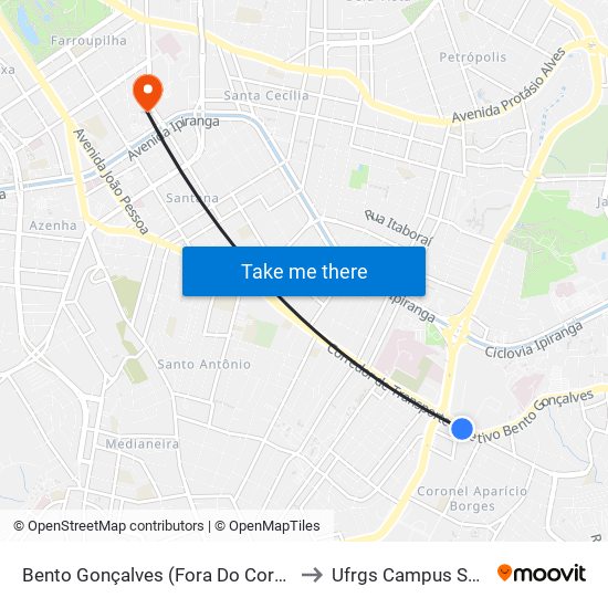 Bento Gonçalves (Fora Do Corredor) to Ufrgs Campus Saúde map