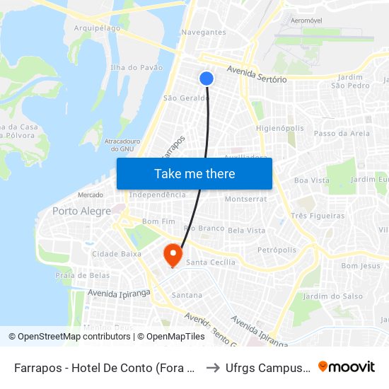 Farrapos - Hotel De Conto (Fora Do Corredor) to Ufrgs Campus Saúde map