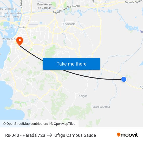 Rs-040 - Parada 72a to Ufrgs Campus Saúde map