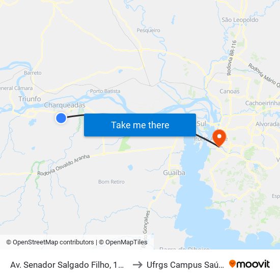 Av. Senador Salgado Filho, 1251 to Ufrgs Campus Saúde map
