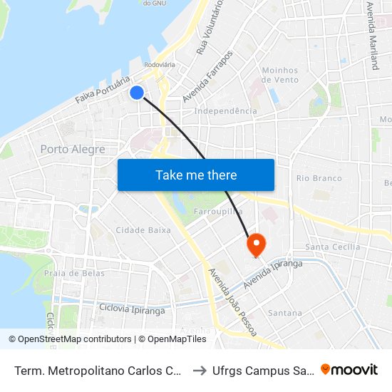 Term. Metropolitano Carlos Chagas to Ufrgs Campus Saúde map