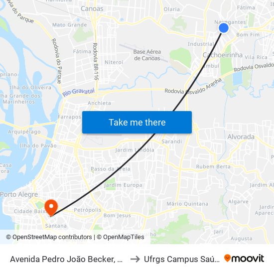 Avenida Pedro João Becker, 448 to Ufrgs Campus Saúde map