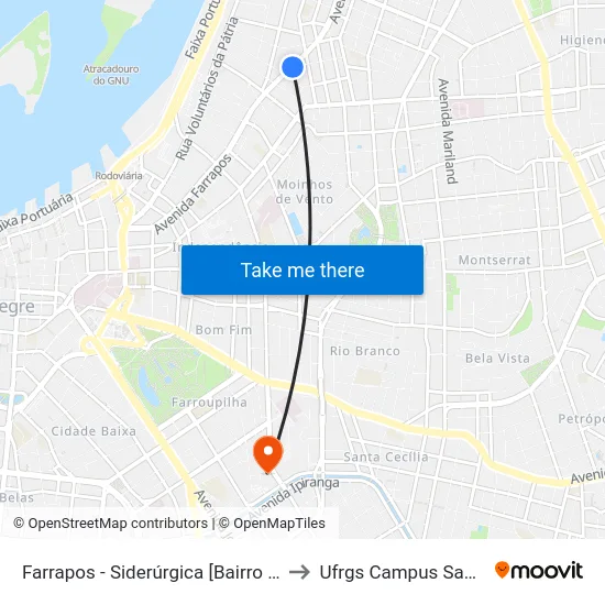 Farrapos - Siderúrgica [Bairro - C] to Ufrgs Campus Saúde map