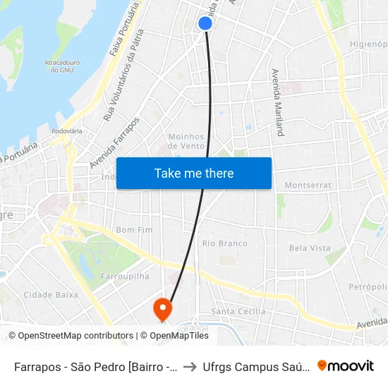 Farrapos - São Pedro [Bairro - C] to Ufrgs Campus Saúde map