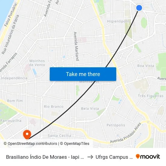 Brasiliano Índio De Moraes - Iapi [Bairro - Bc] to Ufrgs Campus Saúde map