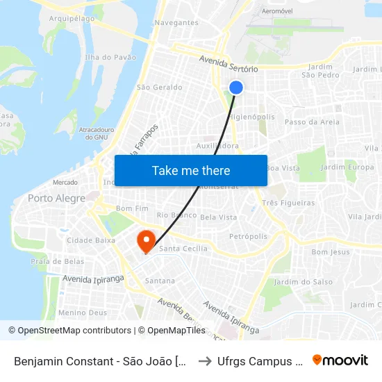 Benjamin Constant - São João [Bairro - Bc] to Ufrgs Campus Saúde map