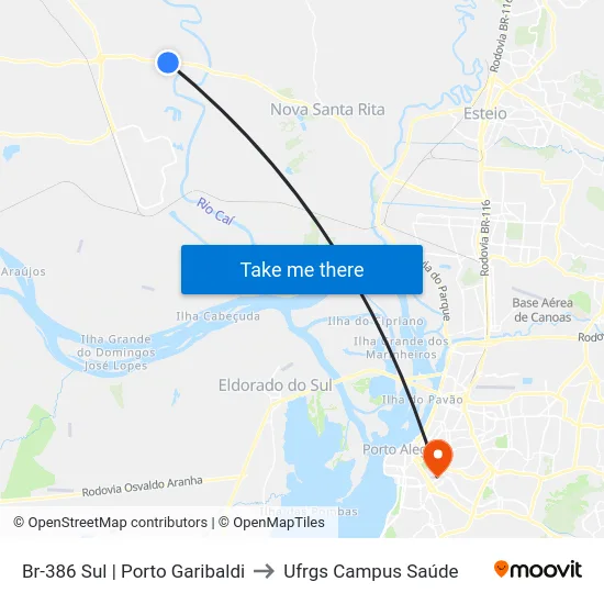 Br-386 Sul | Porto Garibaldi to Ufrgs Campus Saúde map