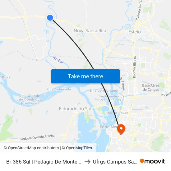 Br-386 Sul | Pedágio De Montenegro to Ufrgs Campus Saúde map