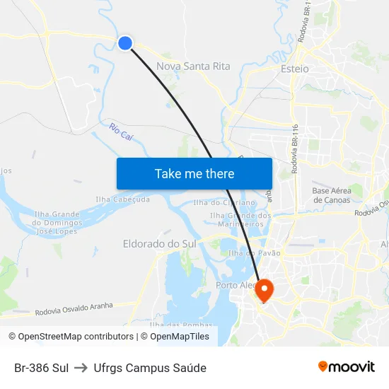 Br-386 Sul to Ufrgs Campus Saúde map