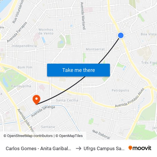 Carlos Gomes - Anita Garibaldi Sn to Ufrgs Campus Saúde map