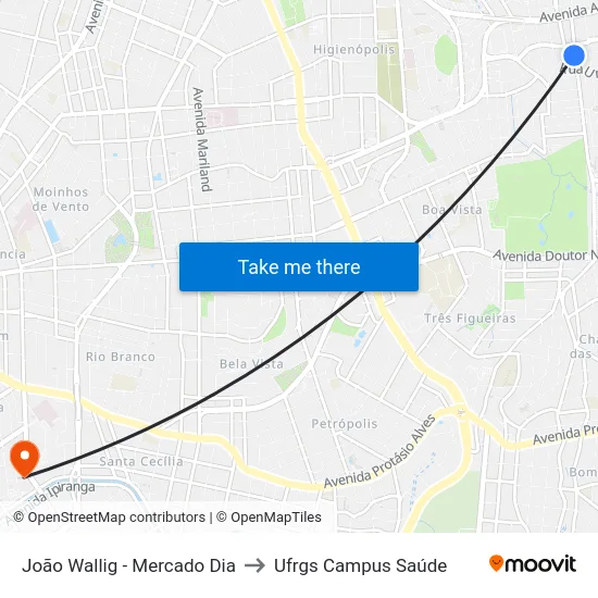 João Wallig - Mercado Dia to Ufrgs Campus Saúde map