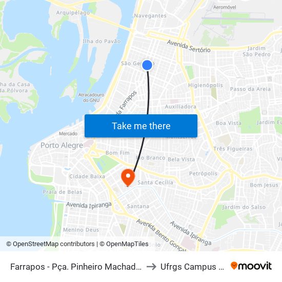 Farrapos - Pça. Pinheiro Machado [Centro] to Ufrgs Campus Saúde map