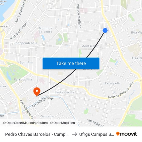 Pedro Chaves Barcelos - Campos Sáles to Ufrgs Campus Saúde map