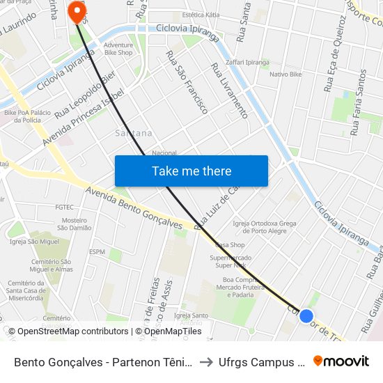 Bento Gonçalves - Partenon Tênis Clube Bc to Ufrgs Campus Saúde map