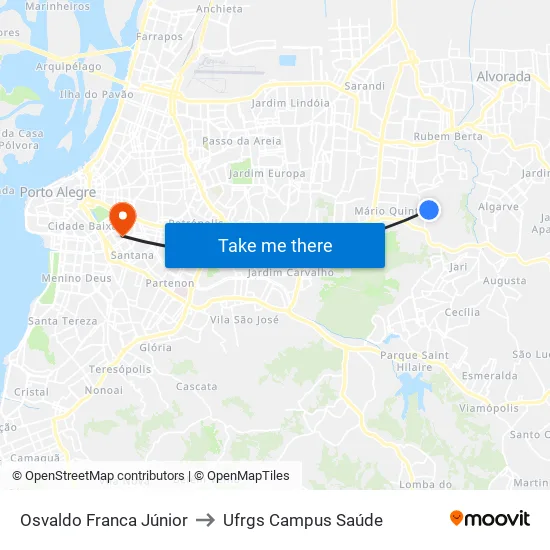 Osvaldo Franca Júnior to Ufrgs Campus Saúde map
