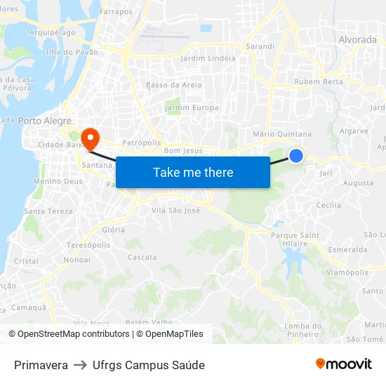 Primavera to Ufrgs Campus Saúde map
