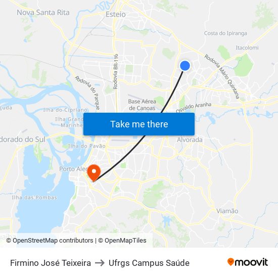 Firmino José Teixeira to Ufrgs Campus Saúde map