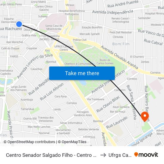 Centro Senador Salgado Filho - Centro Histórico Porto Alegre - Rs 90010-020 Brasil to Ufrgs Campus Saúde map