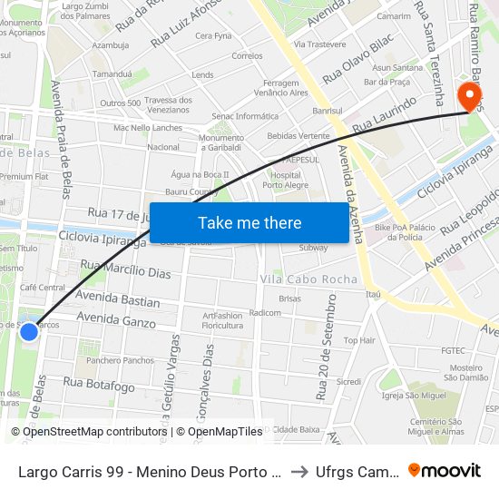 Largo Carris 99 - Menino Deus Porto Alegre - Rs 90110-000 Brasil to Ufrgs Campus Saúde map