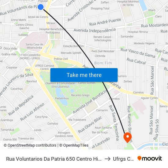 Rua Voluntarios Da Patria 650 Centro Histórico Porto Alegre - Rio Grande Do Sul 90030 Brasil to Ufrgs Campus Saúde map