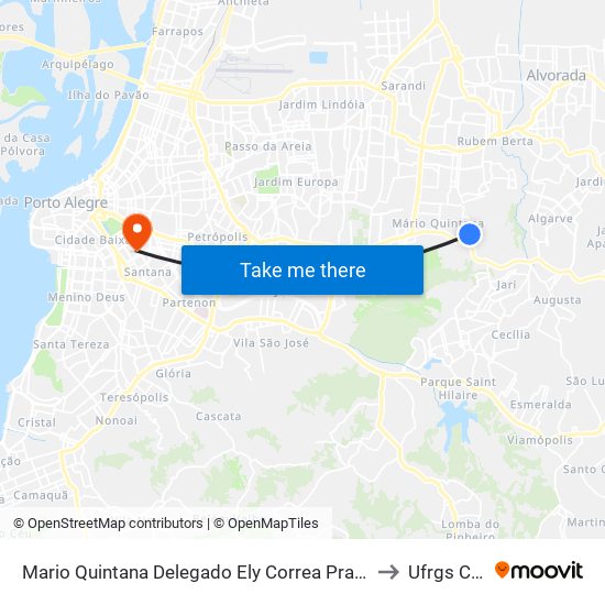 Mario Quintana Delegado Ely Correa Prado - Alto Petrópolis Porto Alegre - Rs 91260-421 Brasil to Ufrgs Campus Saúde map