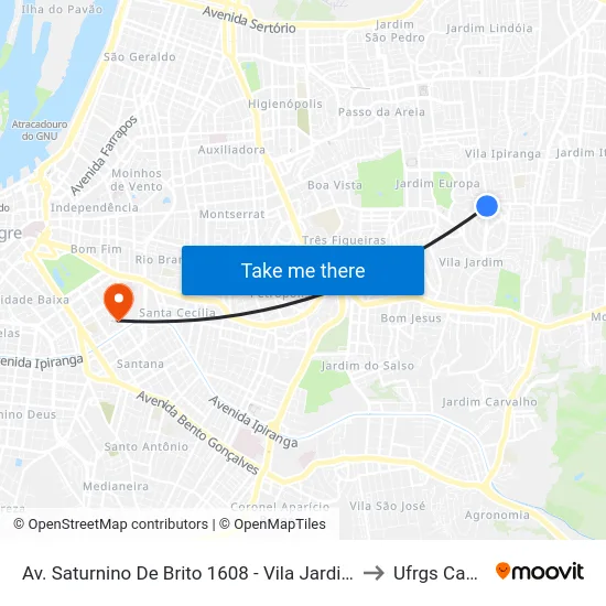 Av. Saturnino De Brito 1608 - Vila Jardim Porto Alegre - Rs 91320-001 Brasil to Ufrgs Campus Saúde map