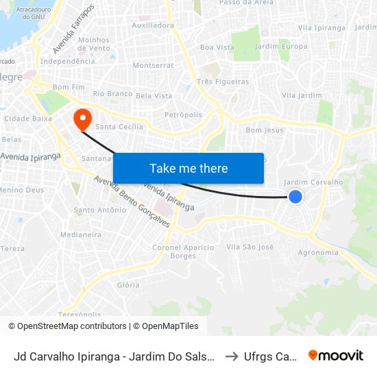 Jd Carvalho Ipiranga - Jardim Do Salso Porto Alegre - Rs 91530-110 Brasil to Ufrgs Campus Saúde map