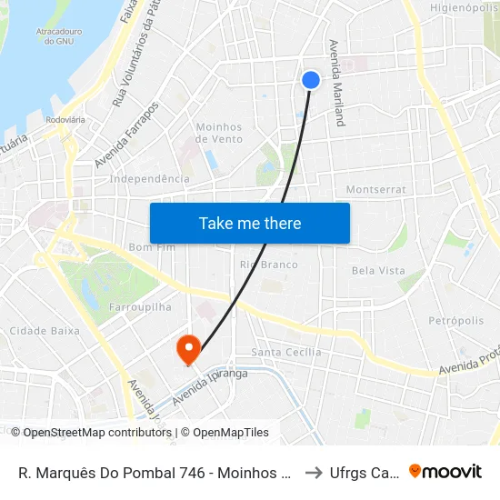 R. Marquês Do Pombal 746 - Moinhos De Vento Porto Alegre - Rs 91710-010 Brasil to Ufrgs Campus Saúde map
