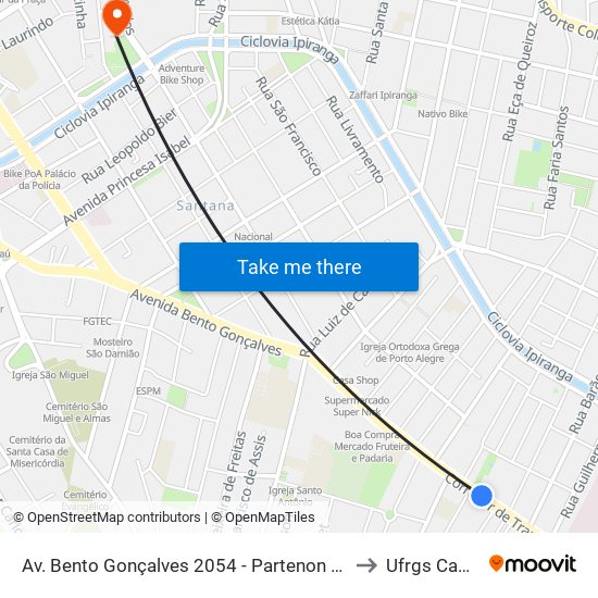 Av. Bento Gonçalves 2054 - Partenon Porto Alegre - Rs 90650-001 Brasil to Ufrgs Campus Saúde map