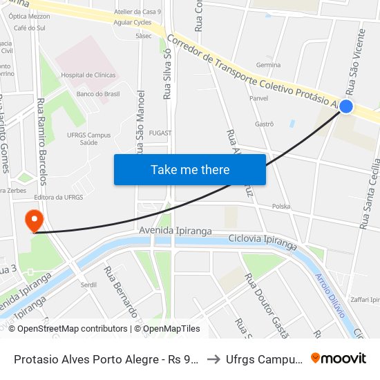 Protasio Alves Porto Alegre - Rs 90520-280 Brasil to Ufrgs Campus Saúde map