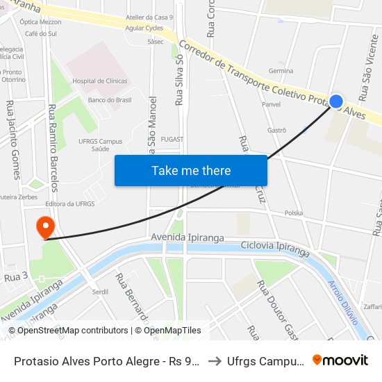 Protasio Alves Porto Alegre - Rs 90420-200 Brasil to Ufrgs Campus Saúde map