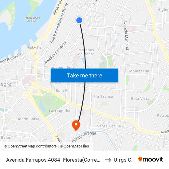 Avenida Farrapos 4084 -Floresta(Corredor Bc) - Floresta Porto Alegre - Rs 90220-002 Brasil to Ufrgs Campus Saúde map