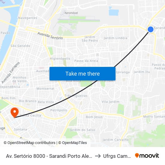 Av. Sertório 8000 - Sarandi Porto Alegre - Rs 91130-720 Brasil to Ufrgs Campus Saúde map