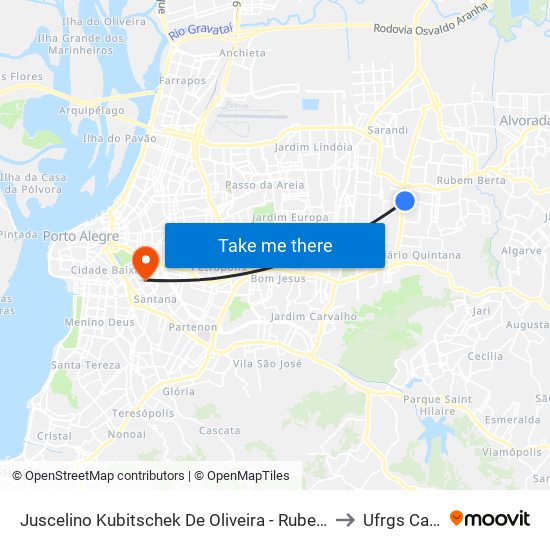 Juscelino Kubitschek De Oliveira - Rubem Berta Porto Alegre - Rs 91240-500 Brasil to Ufrgs Campus Saúde map
