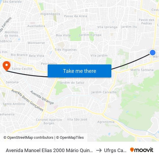Avenida Manoel Elias 2000 Mário Quintana Porto Alegre - Rs 91240-260 Brasil to Ufrgs Campus Saúde map