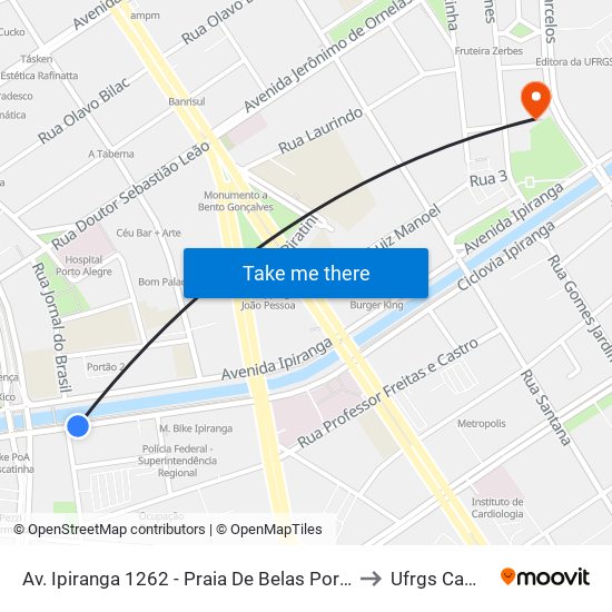 Av. Ipiranga 1262 - Praia De Belas Porto Alegre - Rs 90160-091 Brasil to Ufrgs Campus Saúde map