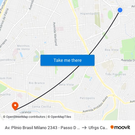 Av. Plínio Brasil Milano 2343 - Passo D Areia Porto Alegre - Rs 90520-003 Brasil to Ufrgs Campus Saúde map