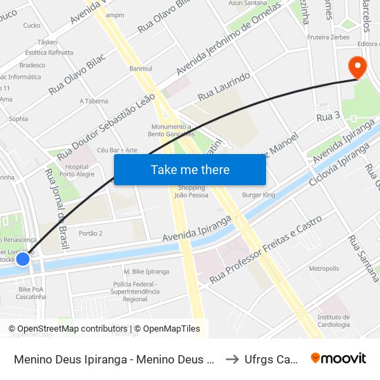 Menino Deus Ipiranga - Menino Deus Porto Alegre - Rs 90160-180 Brasil to Ufrgs Campus Saúde map