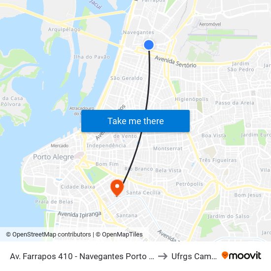 Av. Farrapos 410 - Navegantes Porto Alegre - Rs 90220-007 Brasil to Ufrgs Campus Saúde map