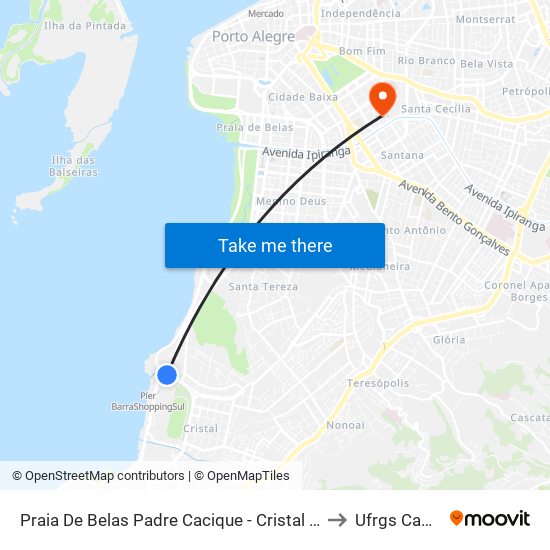 Praia De Belas Padre Cacique - Cristal Porto Alegre - Rs 90810-240 Brasil to Ufrgs Campus Saúde map