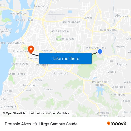 Protásio Alves to Ufrgs Campus Saúde map