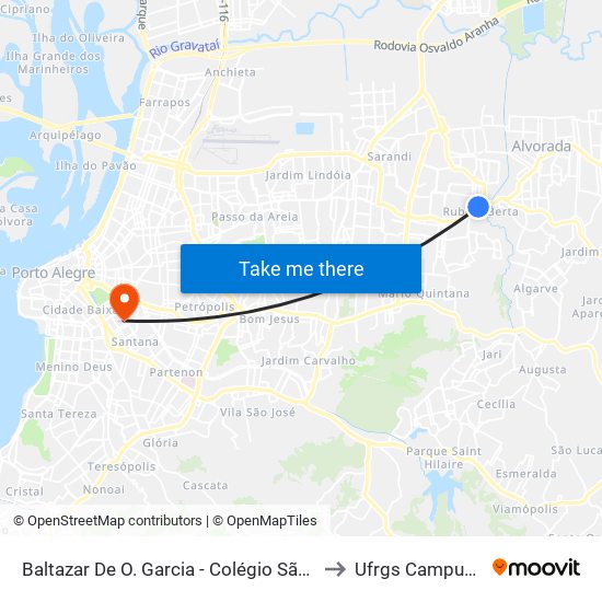 Baltazar De O. Garcia - Colégio São Francisco Cb to Ufrgs Campus Saúde map