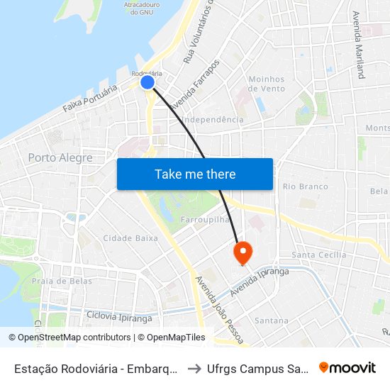 Estação Rodoviária - Embarque B to Ufrgs Campus Saúde map
