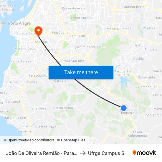 João De Oliveira Remião - Parada 13 to Ufrgs Campus Saúde map
